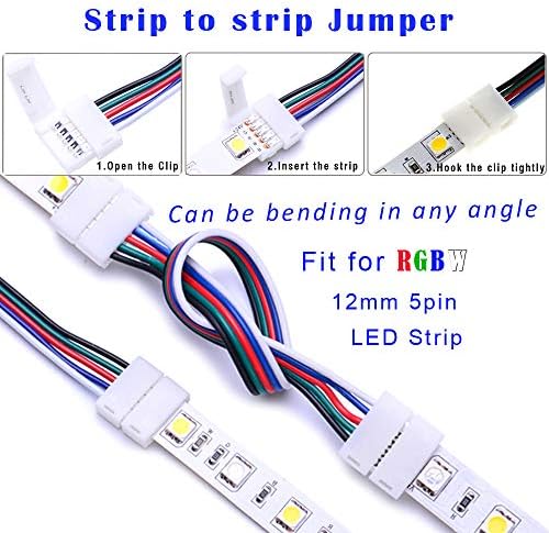 FSJEE 12mm 5pin RGBW LED TRIMENTO CONECTOR DE TRANHA DE LED COM CONECTORES DE EXTENSÃO DE 16,4 pés, conectores