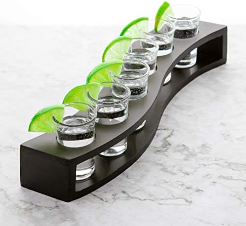 Lemonsoda Shot Glass Conjunto de 6 copos com bandeja de base em camadas de madeira - 1oz/30ml de copos frios