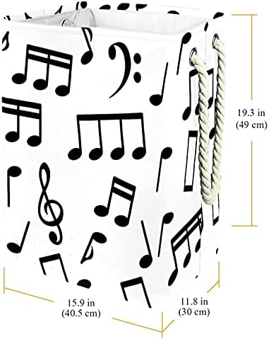 Notas musicais preto e branco cesto de roupa com alças grandes cestas dobráveis ​​para lixeira, quarto