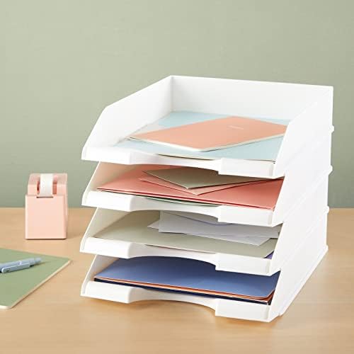 4 Pacote bandejas de papel empilhável branco para documentos de carta, organizadores de arquivos