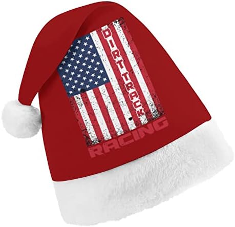 DirtTrack Racing American Flag Hat Christmas Hat personalizada Papai Noel Decorações engraçadas de Natal
