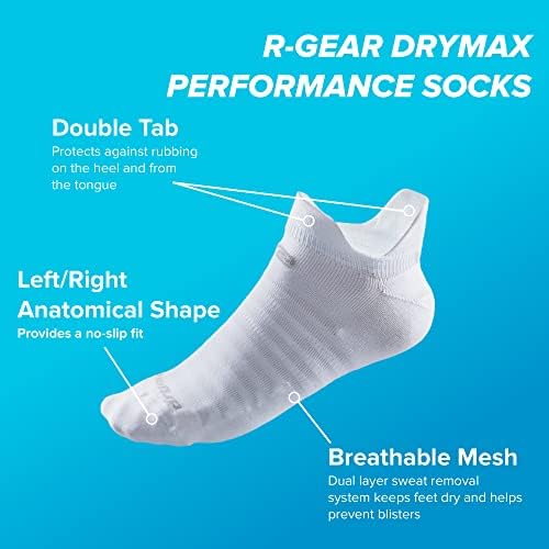 R-Gear Drymax Double Tab Running Meocks para homens e mulheres | Respirável, controle de umidade e