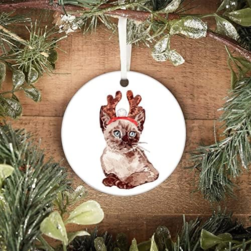Ornamento de gato de feliz natal, animal de estimação com chifres de christmas cerâmica de nástica de 3 polegadas, gato com ornamento de chifres, animal de estimação com chifres de lembrança para decoração de árvores de Natal, decoração de festa de ano novo
