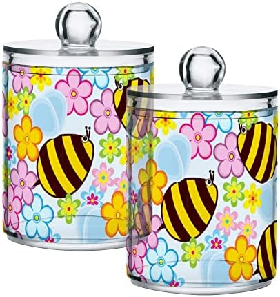 Mel abelhas cotocolador de cotonete recipientes de banheiro frascos com tampas conjuntos de algodão