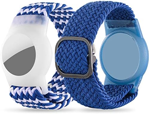 Pulseira de Airtag para crianças, pulseira de nylon airtag para crianças compatíveis com airtag de maçã, suporte de rastreador de GPS anti-perdido ajustável para crianças-azul-azul-branco/azul