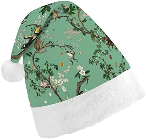 Monkey World Green Green Plush Chattle Hat de Hats de Papai Noel travessa com borda de pelúcia e Decoração