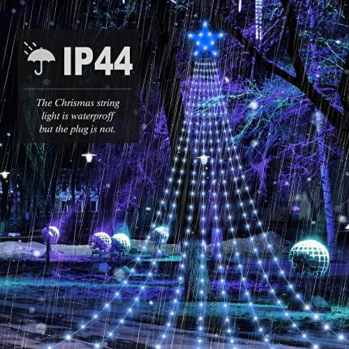 Ghope ao ar livre Decorações de Natal Luzes de estrela 298 LED 11,5 pés árvores de natal luzes 8 modos de iluminação luzes de cordas de Natal à prova d'água para casa externa para casa de natal de Natal