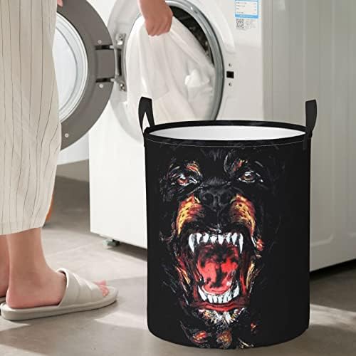 Cool Rottweiler Dog Art Cesty, cesta de lavanderia circular à prova d'água com alça, adequada para lavanderia e quartos