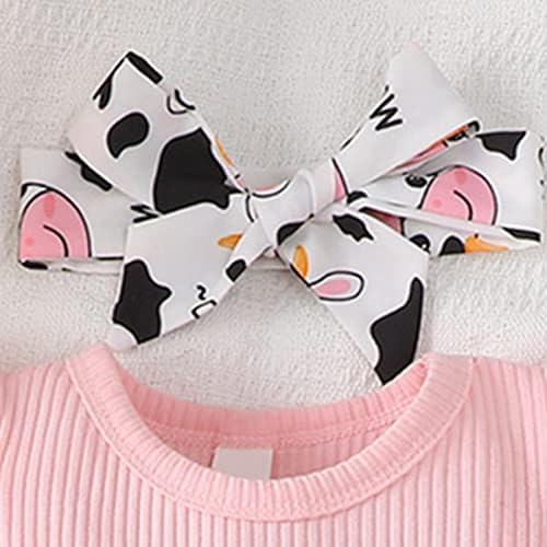 SNPOsn Toddler Girls Girls Baby Sleeve Cow Prints Dresses 2 PCs Soild Dress_headnd Summer Summer
