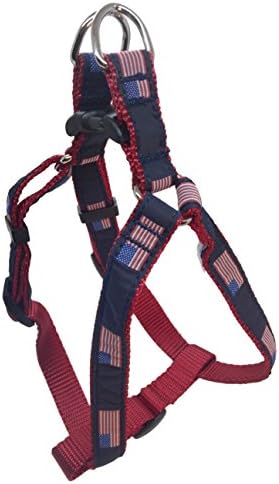 Preston American Flag Dog Sten In Harness - American Flag on Navy Blue Ribbon com correia de nylon vermelho