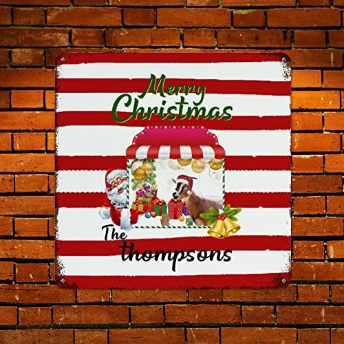 Natal Red White Stripes Wreath Wall Wall Metal Wall Sign Winter Christmas Rústico Sinais chiques personalizados