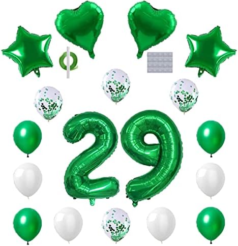 Green Número 29 Conjunto de balões - 32 polegadas Número 29 Balloon Heart Star Foil Mylar Confetti Latex Balão para