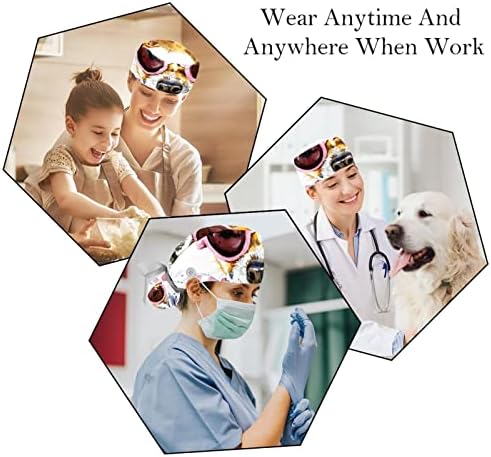 Capas médicas para mulheres com botões de cabelo comprido, boné de trabalho ajustável de 2 peças, cão