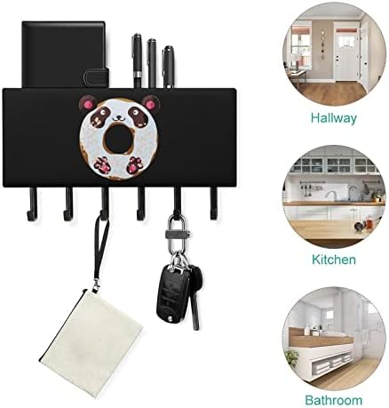 Portador de chave de donut panda engraçado para cabides de chave de parede com parede com 5 ganchos para decoração de escritório em casa