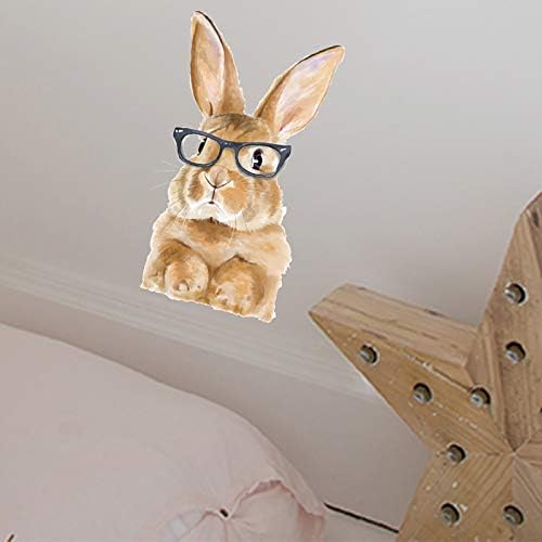 Adesivo de parede de Narutosk, coelho de desenho animado em aquarela com óculos Kids Room Cafe Decal Deca