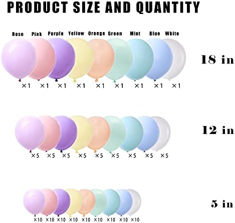 Macaron Balões coloridos, 144pcs tamanho misto 5/12/18 polegadas pastel variado 9 colorido balão de látex de