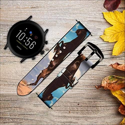 CA0131 Wild Black Horse Horse Leather Smart Watch Band Strap for Fossil Hybrid Smartwatch Nate, Latitude Hybrid