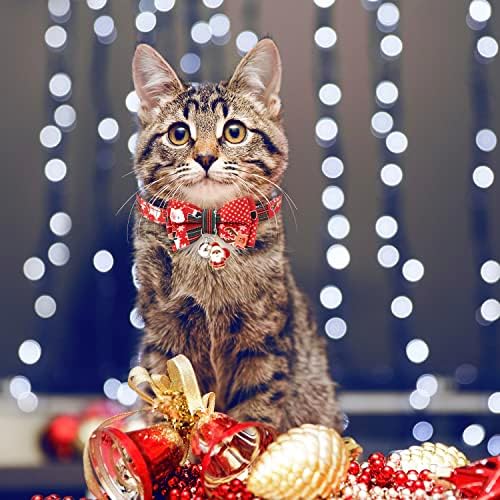 Daluz Christmas Cat Collar com arco, colar de gato de Natal macio e confortável com Bell Bell Santa Rena Snowman