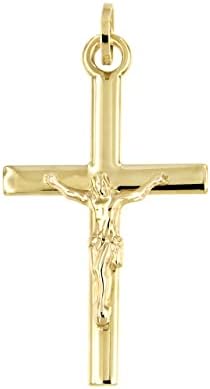 Lucchetta - Cruz de ouro de 14 karat, pingente de crucifixo de ouro sólido, tamanho de 1x0,6 , 14K Charms Italian