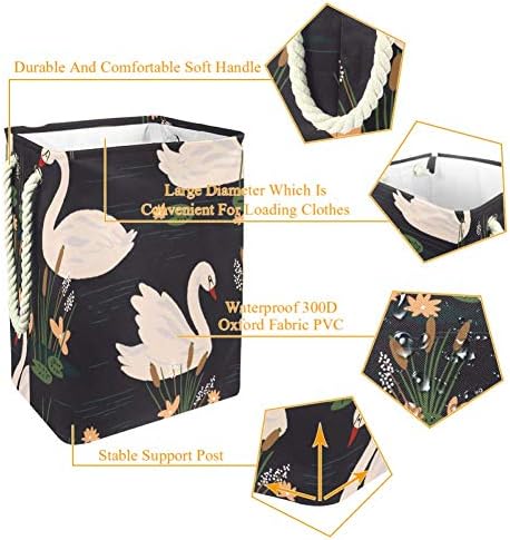Padrões de cisne brancos unaCEMY Bin Lavanderia dobrável para cesto para cesto de berçário e quarto