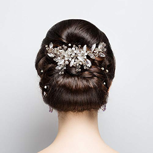 Peonies & Lace® Silver Floral Bridal Hair Comb | Strass e pérolas de cristal | Capacete de casamento
