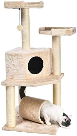 Basics Cat Tree Tower com túnel e pós -arranhões - 19 x 19 x 43 polegadas, bege