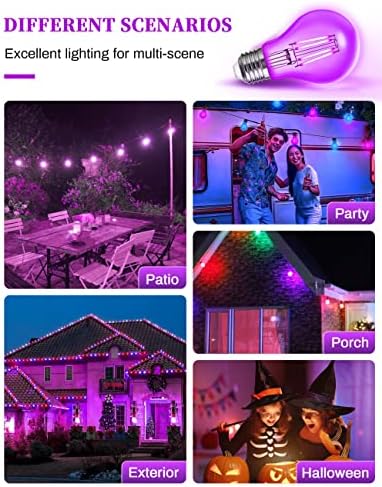 Lâmpadas roxas Doresshop, lâmpada roxa LED A19, lâmpadas de Halloween, base E26 para festa, varanda, luz