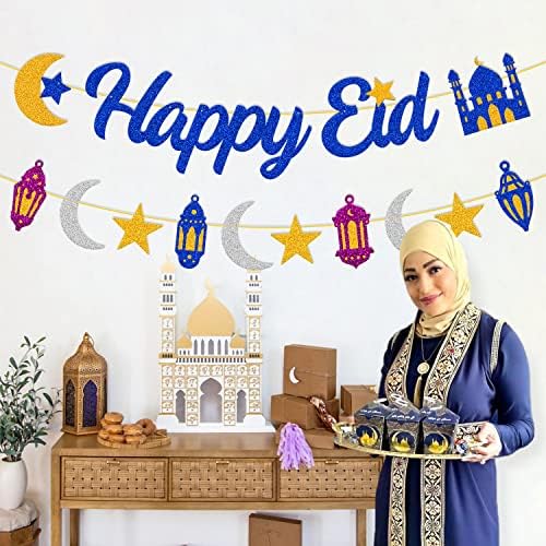 Decoração do Ramadã Feliz Ramadã Eid Banner Ramadam Kareem Decoração Eid Ramadã Decoração para casa 2 em 1 Ramadã Eid Mubarak Decorações para Eid al-Fitr Celebração de Partem