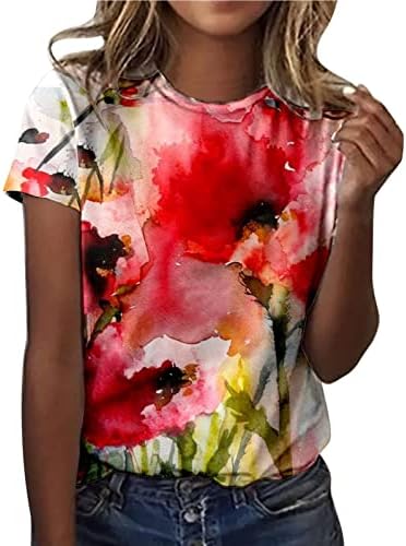 Camise de verão de verão Manga curta 2023 Crewneck Boat Pescoço Imprimir camisa de blusa floral