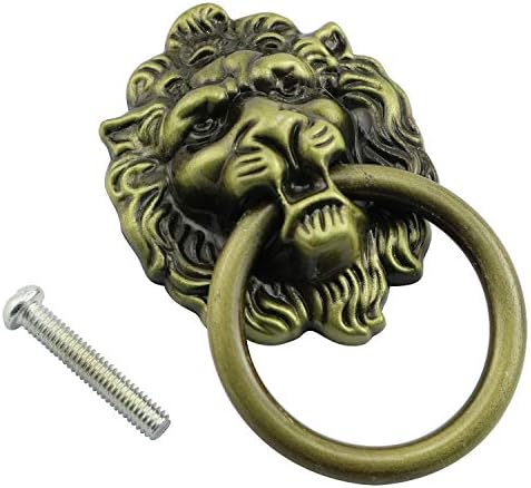 Tegg Lion Head Pull Handle 5pcs Antigo bronze de bronze estilo leão de leão maçaneta com anel de botão para