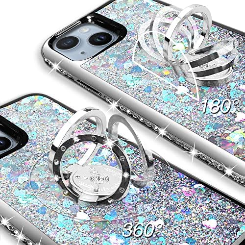 Silverback para iPhone 14 Case, movimentando líquido de brilho holográfico com kickstand, garotas Mulheres Bling