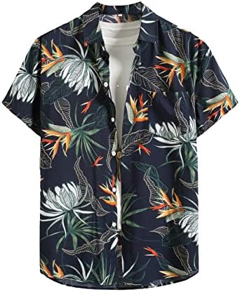 Gorglitter masculino masculino de botão havaiana de camisa tropical Tops de manga curta Tops de