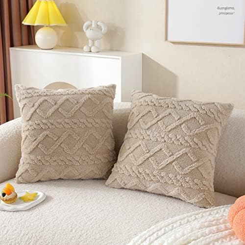 Conjunto de 2 travesseiros decorativos de lã Faux Capas de travesseiros macios macios e lã de lã