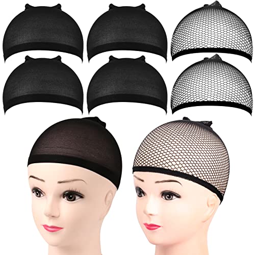 Fandamei 6pcs Wig Cap, 4pcs Black Nylon Wig Caps com rede de peruca de malha preta 2pcs. Capas de peruca