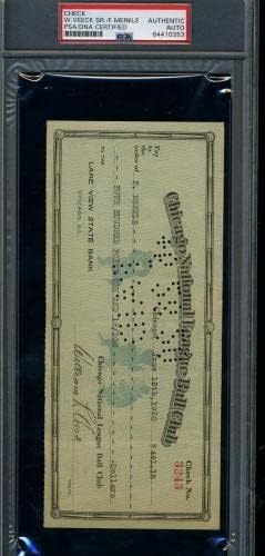 Fred Merkle PSA DNA COA assinou 1920 Chicago Cubs Payroll Cheque 3 Autograph - MLB Cut Signature