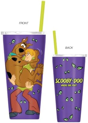 Silver Buffalo Scooby Doo Onde você está com o copo de aço inoxidável de parede dupla com palha, 22 onças