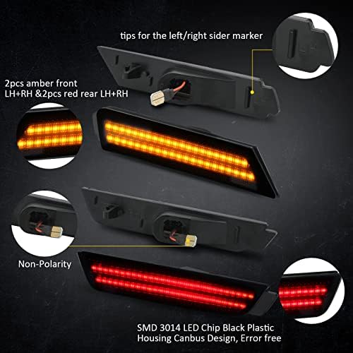 Bestview Smoked LED Side Marker Lights for Chevy Camaro 2010-2015, refletores de lâmpadas de pára-choques traseiro dianteiro, âmbar e vermelho