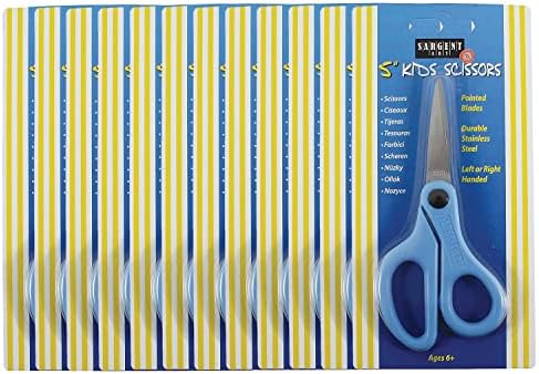 Sargent Art 5 Student Stainless Steel Scissors, ponta pontiaguda, alça azul, pacote de 12