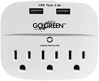 Vá verde power gg-13000usb2 3 tomada 2.4a Tap de parede USB com proteção contra surto, branco