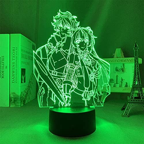 Anime Light Novel 3D LED Night Light The Rising of the Shield Hero Naofumi Iwatani/Raphtalia para Quarto Decorativo