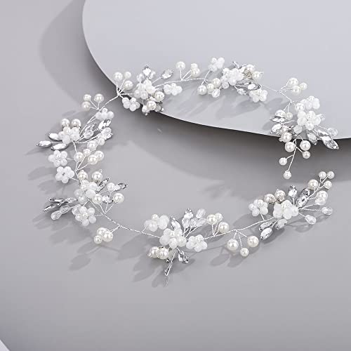 Cargances Bridal Long Rhinestone Pearl Hair Vine Wedding Flower Banded Bandada de cabeça prata Moda de cristal