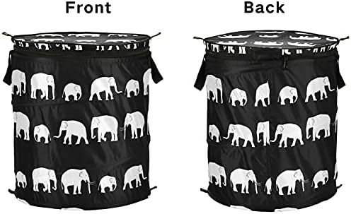 Elefantes brancos que andam de lavanderia de lavanderia com tampa de cesta de armazenamento dobrável