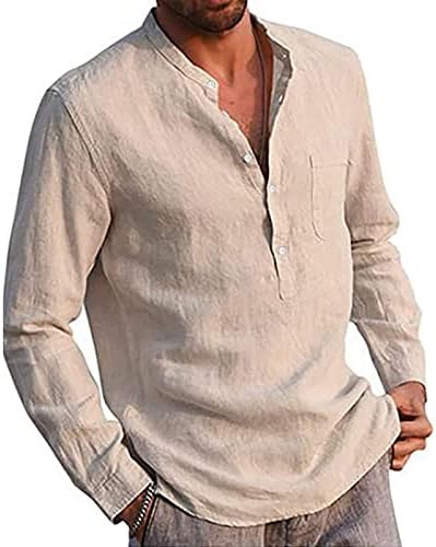 Camisas de linho para homens Designer Summer Summer Men's Casual Cotton Linen Color Sólida Camisas de