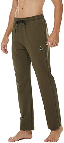 SilkWorld Men's Casual Lounge Sortpants calças de corredor de algodão Aberto da perna reta do pijama com bolsos