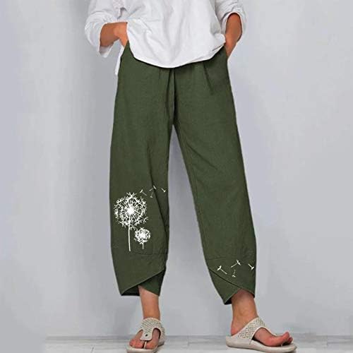 Calças de linho de algodão para mulheres calças de verão casuais com bolsos de cintura alta calças