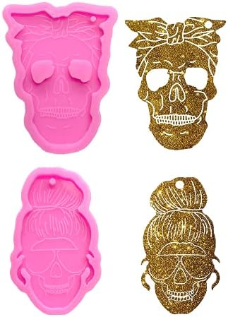 2pcs Shiny Halloween Skull Head Mulheres Mulheres Face moldes de silicone para Chave de Chave de Diy Chave de Argila Colar Colar de Mold