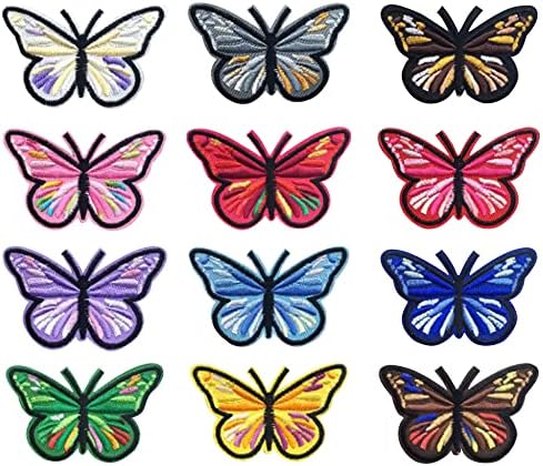 12 PCs pintados de borboleta remendo ferro/costurar em apliques adesivo de roupas Crachadias decorativas