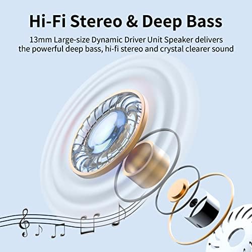 Os fones de ouvido sem fio, Bluetooth 5.3 fones de ouvido estéreo hiFi Bluetooth com microfone