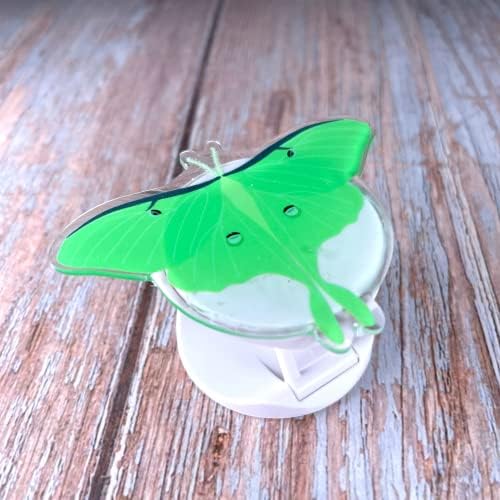 2 PC Luna Moth e Butterfly Phone Grip | Montra verde acrílica estética e borboletas azuis roxas