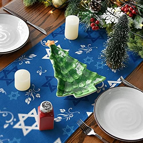 Modo ARTOID Blue Hexagram Passary Table Runner, Menorah Jewish Hanukkah Holiday Kitchen Dining Table Decoration